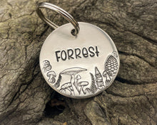 Load image into Gallery viewer, Fall dog id tag with mushrooms and cute gnome