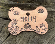 Load image into Gallery viewer, Bone dog tag with bike & flowers