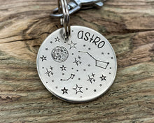 Load image into Gallery viewer, Moon and stars dog tag, large double-sided pet id tag