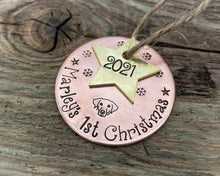Load image into Gallery viewer, Dog's first Christmas ornament with star