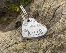 Load image into Gallery viewer, Small heart pet tag, Aluminum heart with bird and cloud design