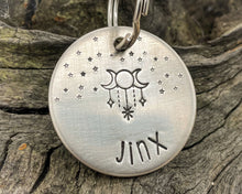 Load image into Gallery viewer, Dog id tag, hand stamped with magic moon & star design
