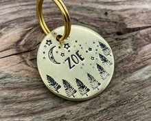 Load image into Gallery viewer, Tree dog tag, hand-stamped with moon and stars