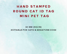 Load image into Gallery viewer, Cute cat name tag, hand stamped leaf and flower design