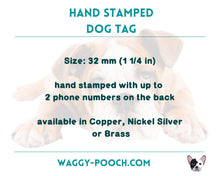 Load image into Gallery viewer, Cute Valentines dog tag, hand stamped pet id tag with up to 2 phone numbers
