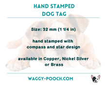 Load image into Gallery viewer, Metal dog id tag, hand stamped with compass & stars