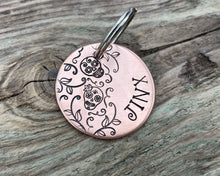 Load image into Gallery viewer, Sugar skull dog tag with leaf design
