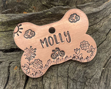 Load image into Gallery viewer, Bone dog tag with bike & flowers