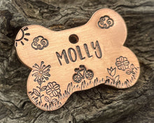 Load image into Gallery viewer, Bone dog tag with bike & flowers