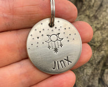 Load image into Gallery viewer, Dog id tag, hand stamped with magic moon & star design