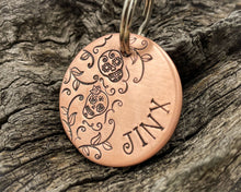 Load image into Gallery viewer, Sugar skull dog tag with leaf design