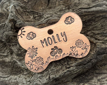 Load image into Gallery viewer, Bone dog tag with bike & flowers