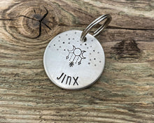 Load image into Gallery viewer, Dog id tag, hand stamped with magic moon & star design