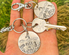Load image into Gallery viewer, Ocean dog tag & matching keychain, hand stamped dog lover gift with nautical design