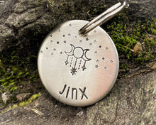 Load image into Gallery viewer, Dog id tag, hand stamped with magic moon & star design