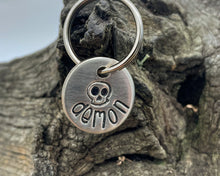 Load image into Gallery viewer, Skull cat name tag, hand stamped with skull