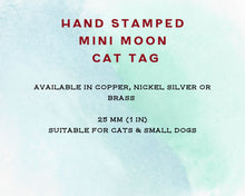 Load image into Gallery viewer, Moon cat tag, mini moon pet id tag with mountain and star design