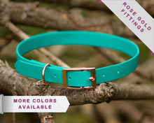 Load image into Gallery viewer, Mudproof dog collar with rose gold buckle