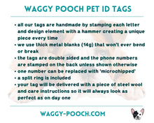 Load image into Gallery viewer, Moon dog tag, hand stamped pet id tag with mushroom and magic moon design