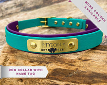 Load image into Gallery viewer, Personalized waterproof dog collar with name plate and brass buckle, 2-colored