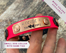 Load image into Gallery viewer, Mud-proof small dog collar with name plate, adjustable buckle collar with rose gold fittings