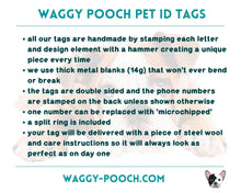 Load image into Gallery viewer, Moon dog id tag with waves and stars, double-sided pet tag with up to 2 phone numbers