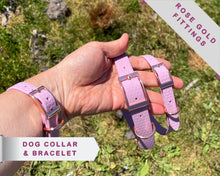 Load image into Gallery viewer, Deluxe mud-proof dog collar and matching bracelet with rose gold fittings - choose your size