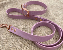 Load image into Gallery viewer, Deluxe mud-proof dog collar and leash set with rose gold fittings - choose your size & color