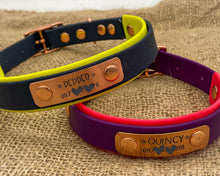 Load image into Gallery viewer, Mud-proof dog collar with name plate and rose gold buckle, 2-colored