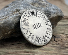 Load image into Gallery viewer, Large dog id tag, hand stamped with leaf design