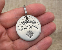 Load image into Gallery viewer, Dog id tag, hand stamped with compass, mountains & star design