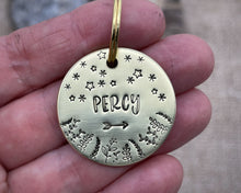 Load image into Gallery viewer, Dog id tag, hand stamped with leaves & stars
