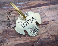 Load image into Gallery viewer, Dog head pet id tag, hand-stamped with flowers