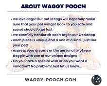 Load image into Gallery viewer, Small cute dog id tag with dino design, handstamped pet id tag with up to 2 phone numbers or microchipped