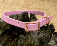 Load image into Gallery viewer, Mudproof hexagon webbing dog collar with rose gold buckle 13mm