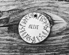 Load image into Gallery viewer, Large dog id tag, hand stamped with leaf design