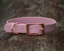 Load image into Gallery viewer, Deluxe mud-proof dog collar and leash set with rose gold fittings - choose your size & color