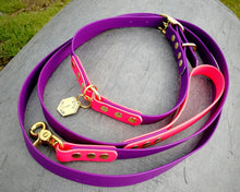 Load image into Gallery viewer, Deluxe 2-color mud-proof dog collar and leash set with brass fittings - choose your size & color
