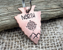 Load image into Gallery viewer, Arrow head dog tag with compass & mountains