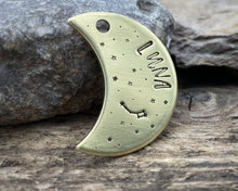 Load image into Gallery viewer, Moon dog tag, hand-stamped with little dipper & stars