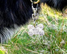 Load image into Gallery viewer, Bone dog id tag, handstamped with flowers and sheep