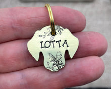 Load image into Gallery viewer, Dog head pet id tag, hand-stamped with flowers