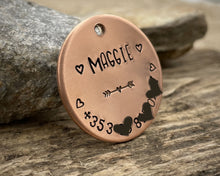 Load image into Gallery viewer, Dog id tag, hand stamped with phone number & hearts