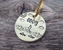 Load image into Gallery viewer, Dog id tag, hand stamped with ocean design, whale & sharks