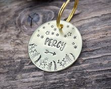 Load image into Gallery viewer, Dog id tag, hand stamped with leaves & stars