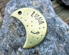 Load image into Gallery viewer, Moon dog tag, hand-stamped with little dipper & stars