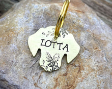 Load image into Gallery viewer, Dog head pet id tag, hand-stamped with flowers