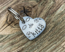 Load image into Gallery viewer, Small heart pet tag, Aluminum heart with bird and cloud design