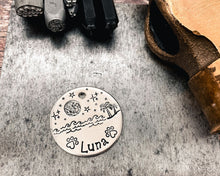 Load image into Gallery viewer, moon and star dog tag double-sided with 2 phone numbers