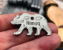 Load image into Gallery viewer, Bear dog id tag with cute bear family, hand-stamped double-sided dog id tag with phone number